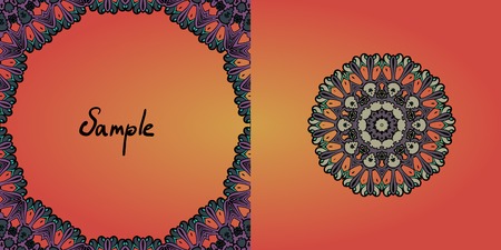 Decorative vintage eastern mandala frame invitation template.のイラスト素材