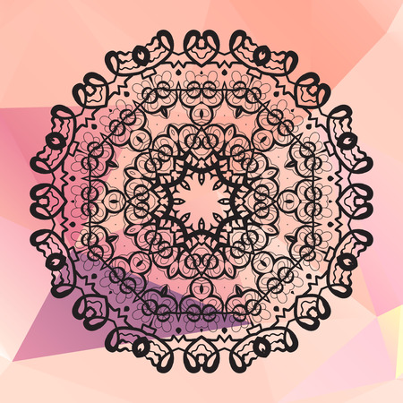 Round mandala. Geometric circle element made in vector. Perfect  cards for any other kind of design, birthday and other holiday, kaleidoscope,  medallion, yoga, india, arabic design on pink wallpaperのイラスト素材