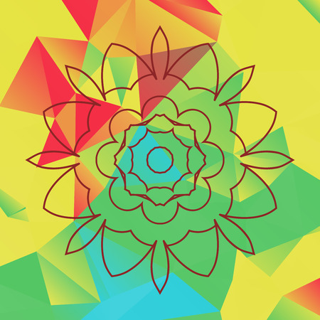 Stylized flower over bright triangles backgroundのイラスト素材