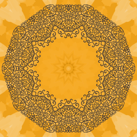 Elegant mandala-like frame on seamless texture. Hand-drawn mandala flower with inner copyspace. Ornamental round seamless lace pattern. Abstract vector tribal ethnic yoga yantra background seamless pattern.のイラスト素材