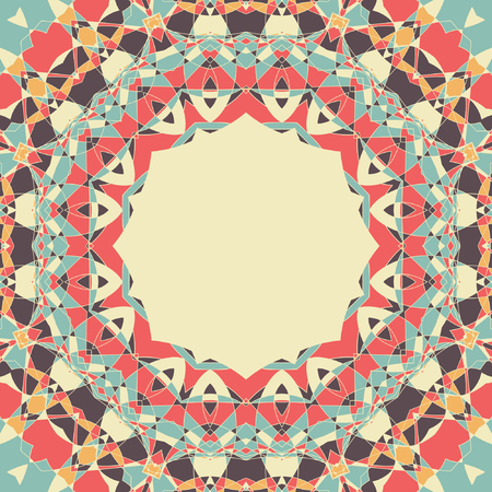 Yoga symbol Round Mandala with Place for Text. Round frame Mandala. Circular Ornamental Pattern. Vintage decorative elements. Hand drawn background. Islamic, Arabic, Indian, Ottoman, Asian motifs.のイラスト素材