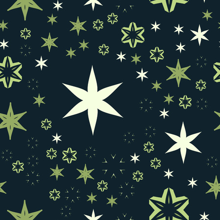 Vintage dark green seamless warping paper pattern with stars and flowersのイラスト素材