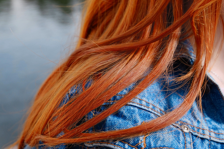 Ginger hair close-up outdoor image.の写真素材