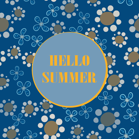 Hello Summer. Inspirational quote on seamless stylized flowers background