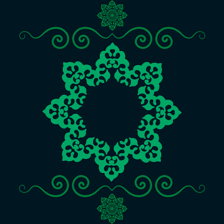 Ethnic floral seamless pattern in green Color. Abstract ornamental backdrop with empty place for text. Vector illustration.のイラスト素材