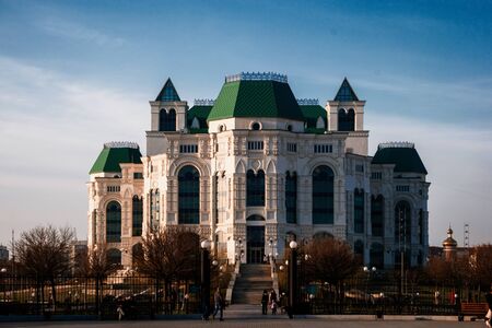 Astrakhan, Russia 12 of April 2018: New Astrakhan Opera Theater In Sunny Spring Day With People Walking About.のeditorial素材