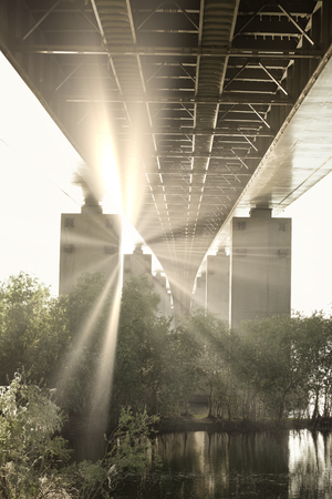 Sunset Under The Bridge Vintage Photo Shotの写真素材
