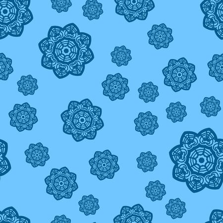 Falling snowflakes Vector Seamless. Christmas Shining beautiful snow on blue background. Snowflakes of snowfall. Vector tile illustration.のイラスト素材