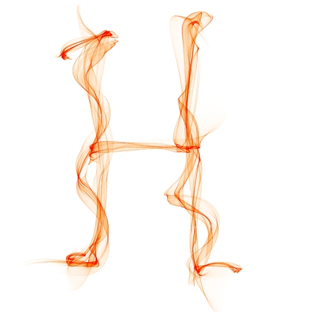 H letter made of fire on whiteの写真素材