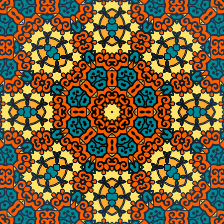 Yellow and brown seamless psychedelic paisley backgroundのイラスト素材