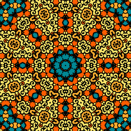 Bright coloured mandala frame seamless psychedelic paisley backgroundのイラスト素材
