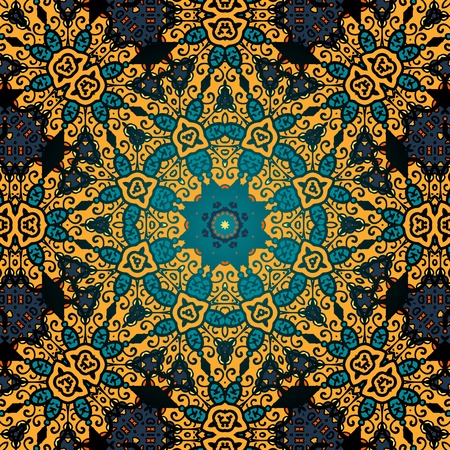 Yellow endless wallpaper. Seamless psychedelic paisley backgroundのイラスト素材