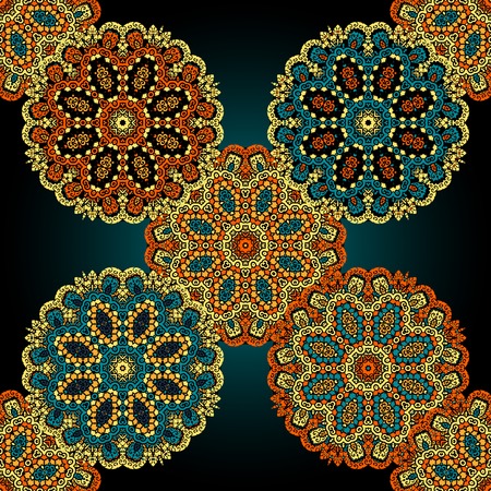 Seamless multicolored mandala pattern. Vintage hippie element for design.のイラスト素材