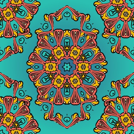 Vector ornate symmetry  seamless oriental pattern. Decorative vintage elementのイラスト素材