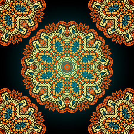 Seamless mandala over black background. Vitage vector wllpaper.のイラスト素材