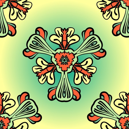 Seamless background made of stylized flowers with gradient. Decorative vintage wallpaperのイラスト素材