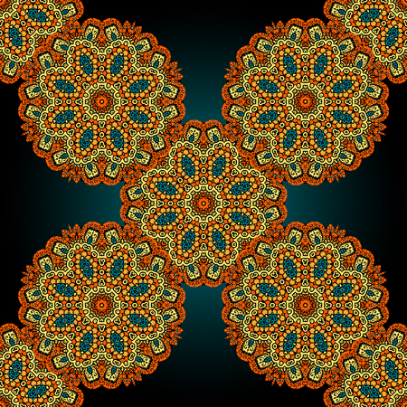 Vintage mandala motif wallpaper endless. Seamless psychedelic paisley backgroundのイラスト素材