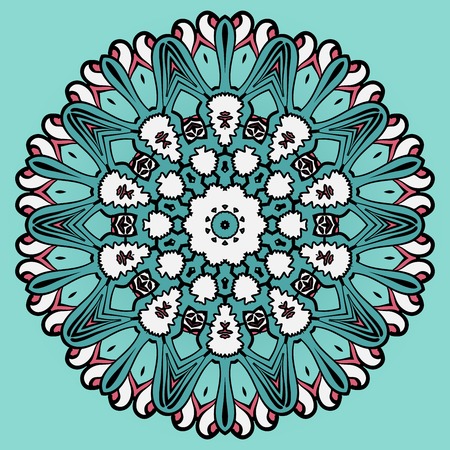 Colorful circle flower mandala background in light  blue.のイラスト素材