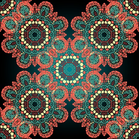 Green amd red ornate seamless psychedelic paisley backgroundのイラスト素材