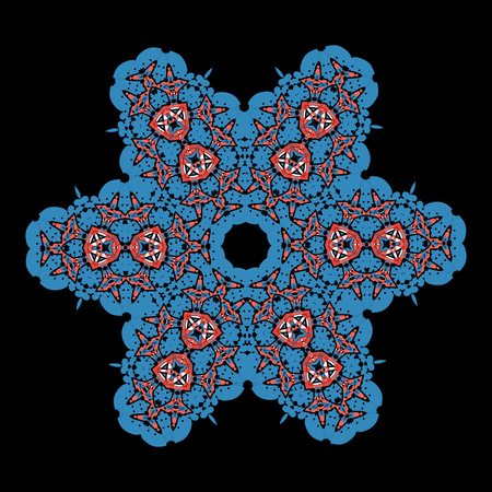 Blue  ornamental star on black background. Tribal art inspired design. Art vintage decorative elements. Hand drawn tribal style yantra. Flayer template oriental style motif.のイラスト素材
