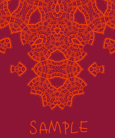 Wedding  invitation. Stylized indian mehndi inspired art over red background. Vintage tribal style element for flyer design. Unusual liginoru elements.のイラスト素材