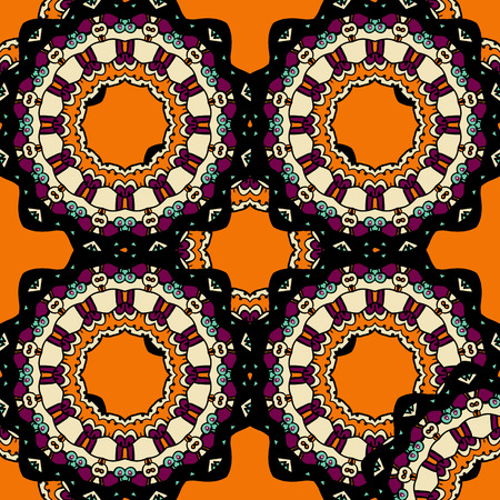 Vintage ethnic seamless pattern. Indian ornament. Stylized kaleidoscopic floral pattern mandalaのイラスト素材