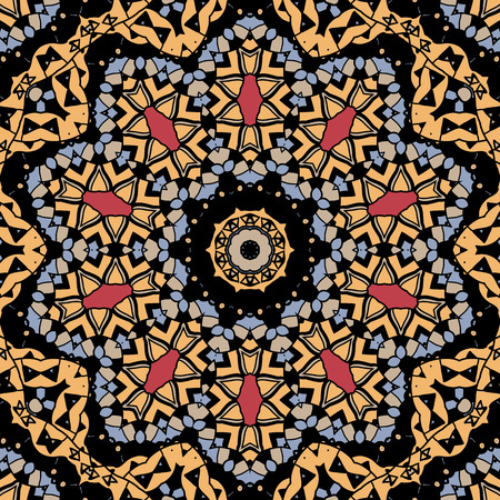 Stylized flower. Mandala like design of yellow color. Seamless tribal pattern.のイラスト素材