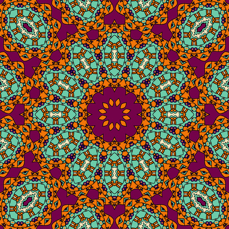 Indian mandala in red and green color. Vintage tribal wallpaperのイラスト素材