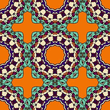 Oriental traditional mandala ornament, Moroccan seamless pattern, tile design, vector illustration.のイラスト素材