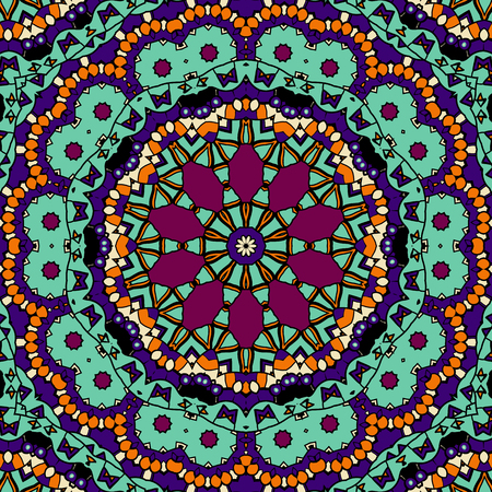 Circle decorative ornamental seamless pattern in green and red colorのイラスト素材