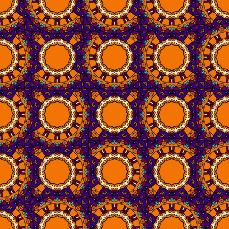 Endless mandalas in orange color allpaper. Tribal vintage ethnic seamless pattern ornamental motif.のイラスト素材