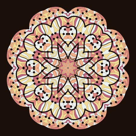 Kaleidoscopic unusual mandala of brown color.  Round floral ornament.のイラスト素材