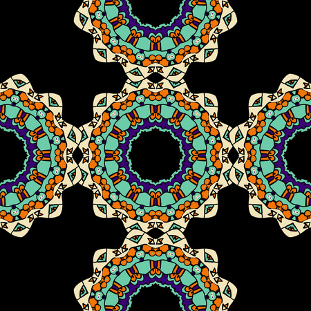 Seamless Pattern of Ethnic Mandala Ornaments. Snowflake Endless Background.のイラスト素材
