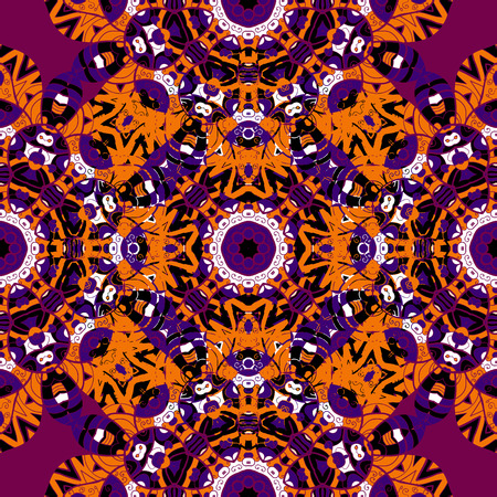 Brignt orange and red seamless mandala pattern.のイラスト素材