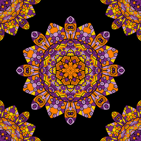 Vintage vector seamless pattern with stylized flowers. Floral mandala seamless ornament.のイラスト素材