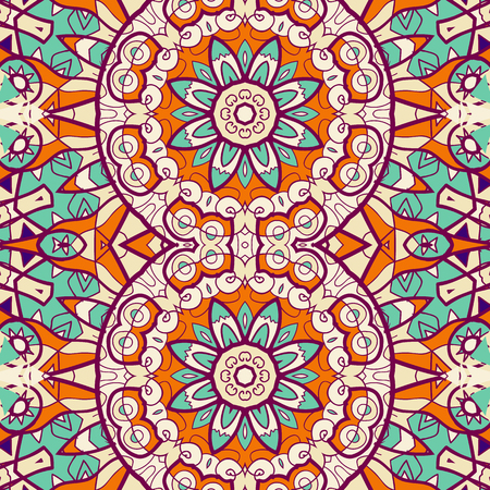 Ornametral indian bright coloured wallpaper made of stylized flowers.のイラスト素材