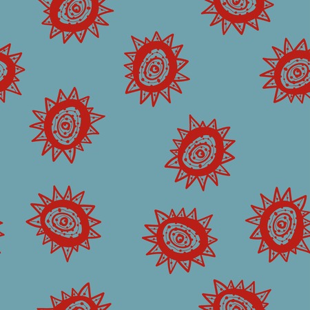 Doodle star with concentric circles inside chaotic seamless patternのイラスト素材