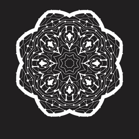 SymmetriÑÑÐ´ Mandala Doodle Drawing By Hand Style. Round ornament In white Colour On Black Background.のイラスト素材