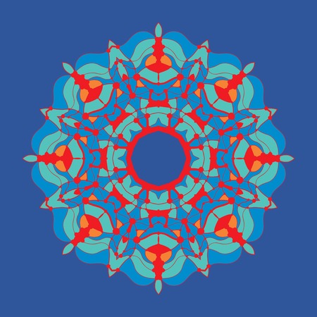 Stylized Colorful mandala-chakra flower-like oriental ornament in tibetian-color style on dark background.のイラスト素材