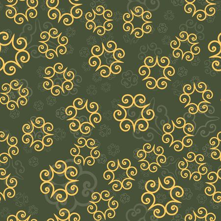 Seamless ornamental pattern or Vector decorative background with round floral geometric elements randomly spreaded about. Repeating geometric tiles indian mandala style. Boho, Persian or Arabic style motif.のイラスト素材