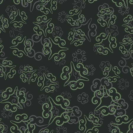 Dark Green pattern with mandalas. Vintage decorative elements spreading about the tile. Hand drawn tile in Ottoman style. Islamic, Arabic, Indian, Persian motif. Seamless Vector illustration.のイラスト素材