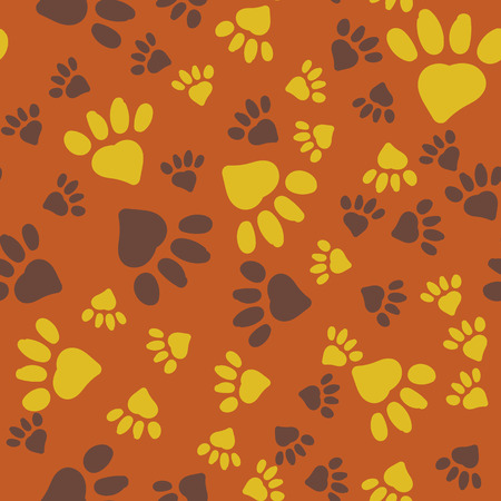 Animal Paw Prints Seamless Background Yellow On Brownのイラスト素材