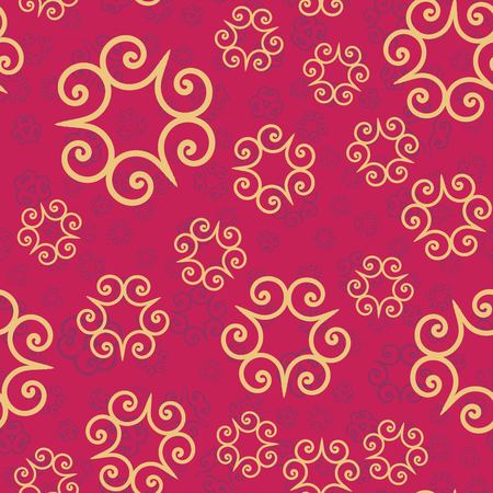 Vector seamless pattern with abstract yellow color ornament. Floral mandala pattern for printing on fabric or wrapping paper. Ornamental doodle endless background.のイラスト素材