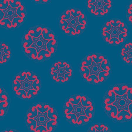 Red Outlined Snowflake simple seamless pattern. Snow on blue background. Abstract wallpaper, wrapping paper pattern. Symbol of winter, Merry Christmas holiday, Happy New Year celebration Vector illustrationのイラスト素材