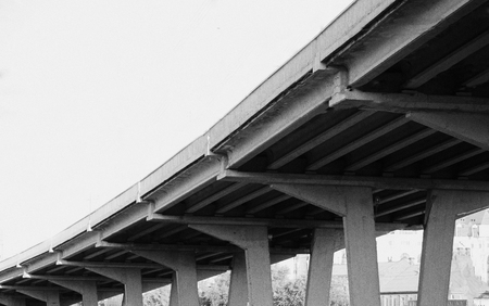 Highway ramps. Concrete pilons supporting elevated highwayの写真素材