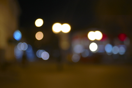 Blurred night lanterns lights in streetの写真素材