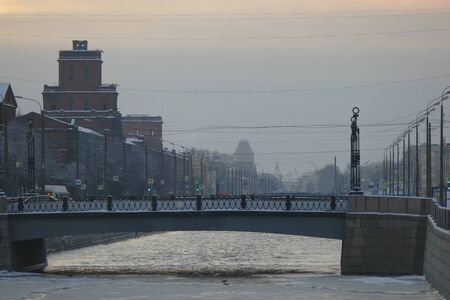 St.Petersburg Russia, 24 Feb 2016: Streets of St.Petersburg in winter time in early morning around Red-Triangle Plant.のeditorial素材