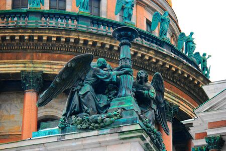Saint Petersburg, Russia - Feb. 26, 2016: Angels on facade of Saint Isaacs Cathedral, detail.のeditorial素材