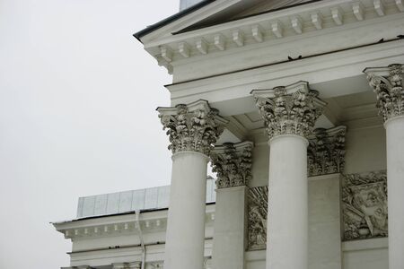 Saint Petersburg, Russia - Feb 27, 2016: Trinity Cathedral columns of facade in front of the winter sky.のeditorial素材