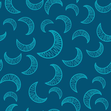 The endless pattern consists of manually drawn crescent moons. The blue crescent is chaotically scattered across the azure field to form a nice pattern for children's room wallpaper or wrapping paper.のイラスト素材